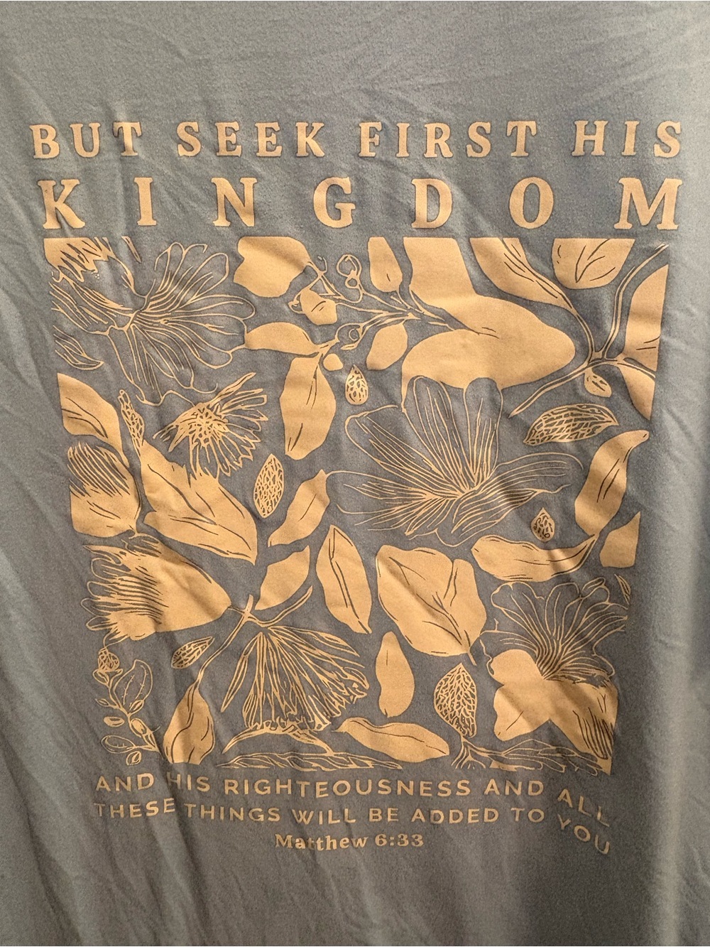 SHEIN Light Blue Short Sleeve Tee with Beige Floral Graphic